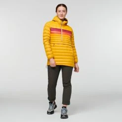 Cotopaxi Fuego Down Hooded Pullover - Women's (Fall 2022) -Osprey shop Cotopaxi F22 W Fuego Down Hooded Pullover Amber Stripes 456 96515.1676582070