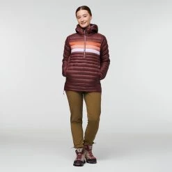 Cotopaxi Fuego Down Hooded Pullover - Women's (Fall 2022) -Osprey shop Cotopaxi F22 W Fuego Down Hooded Pullover Chestnut Stripes 469 13134.1663730493