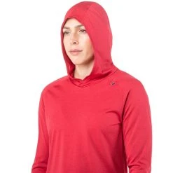 Mountain Equipment Glace Hoody - Women's (Spring 2022) -Osprey shop ME 005993GlaceWomensHoodedTopME 01559CapsicumRedHoodUpAngle 9102 53880.1677013397
