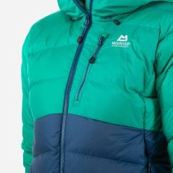 Mountain Equipment Trango Jacket - Women's (Fall 2022) -Osprey shop Mountain Equipment ME 005820 Trango Womens Jacket ME 01693 Majolica Blue Deep Green Chest Angle rsz 79831.1677014165