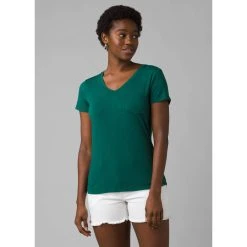 Prana Foundation Short Sleeve V Neck - Women's (Spring 2022) -Osprey shop W11170142 DEEPPINEHEATHER ALT 5 rsz 90260.1644208740