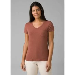 Prana Foundation Short Sleeve V Neck - Women's (Spring 2022) -Osprey shop W11170142 TERRAHEATHER rsz 13777.1653672738
