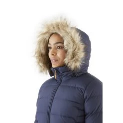 Rab Deep Cover Down Parka - Women's -Osprey shop Womens Deep Cover Parka DeepDenim QDB 33 Ded 16 on model rsz 35733.1666034565