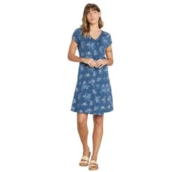 Sherpa Padma Wrap Dress - Women's (Spring 2022) -Osprey shop padma wrap dress blue model front full view 14695.1664924762