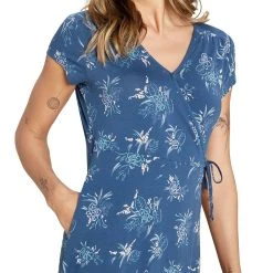 Sherpa Padma Wrap Dress - Women's (Spring 2022) -Osprey shop padma wrap dress blue model front rsz 25922.1664924748